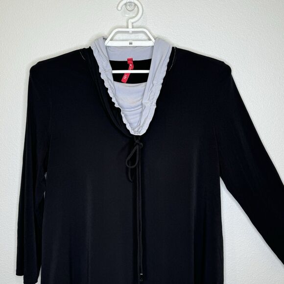 IC by Connie K Women's Tunic Top Size XL Black Gray Tie Cowl Neck Long Sleeve - Picture 2 of 7